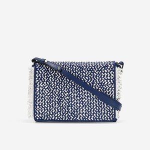 Cole Haan Ziva Woven Blue White Fringe Shoulder Bag Purse